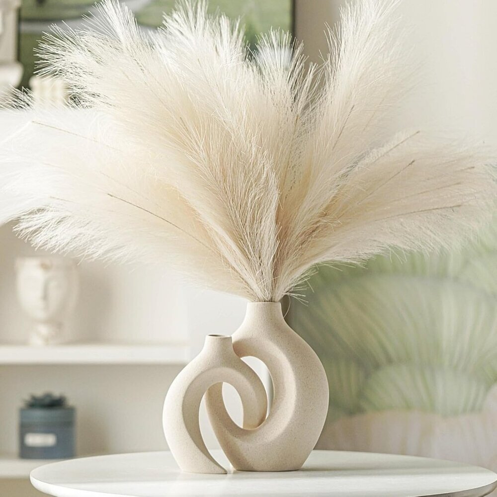 Snuggle Hollow Ceramic Set of 2 Boho ins Style Round Decorative Cream White Vase - Picture 5 of 6